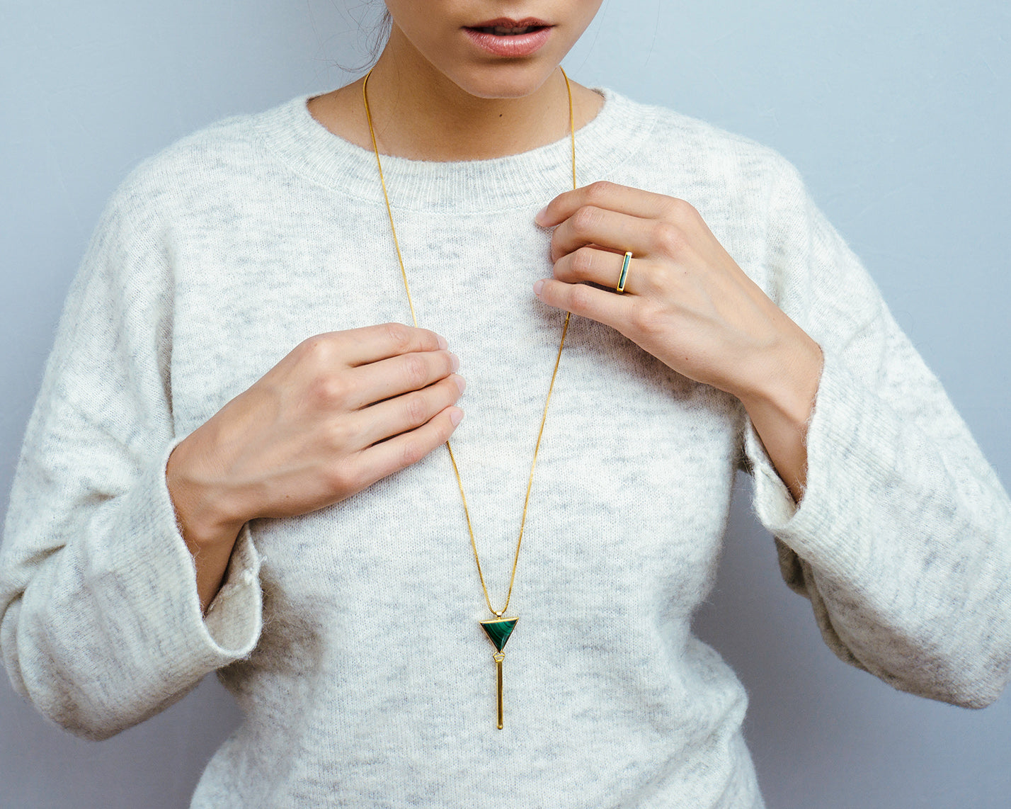 Scala Pendant Gold on a slim gold chain.